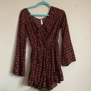 DARK RED LONGSLEEVE FLORAL ROMPER